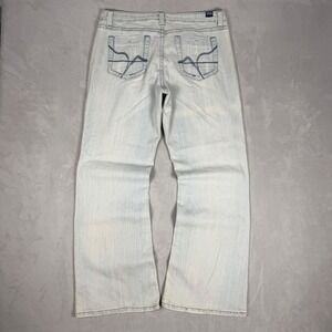 Y2K Mens Vanity Bootcut Light Wash Distressed Embroidered Jeans 31x31